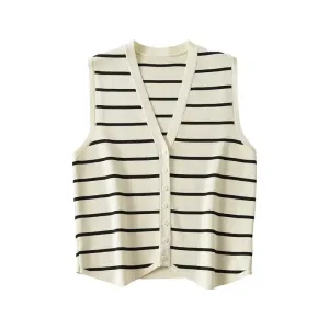 Vest Sweater Fashion V Neck Sleeveless Striped Vest Sweater