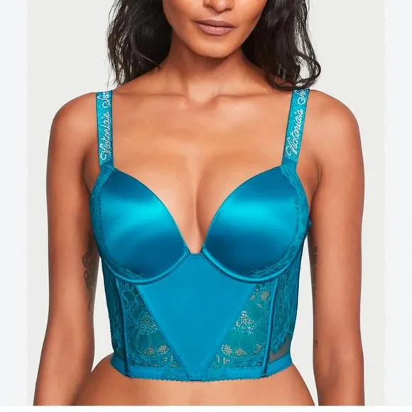 Victoria's Secret Shine‎ Strap lace push up corset top evening tide 34B NWT