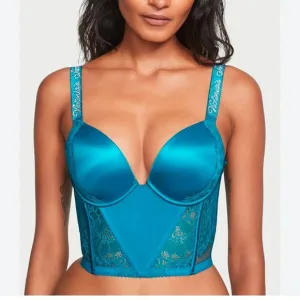 Victoria's Secret Shine‎ Strap lace push up corset top evening tide 34B NWT