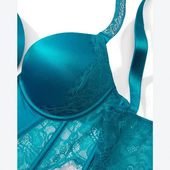 Victoria's Secret Shine‎ Strap lace push up corset top evening tide 34B NWT