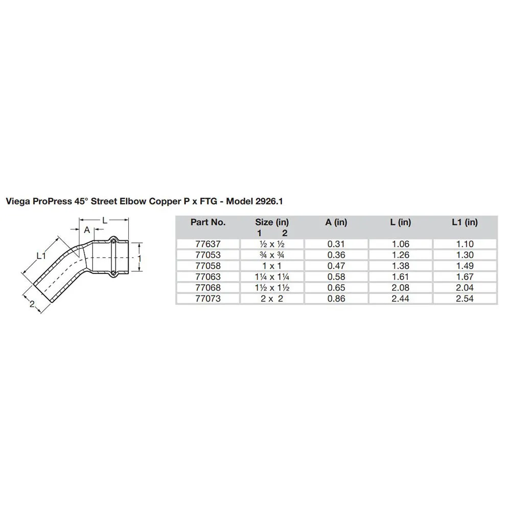 Viega ProPress 1/2" - 45 Copper Elbow - Street/Press Connection [77637]