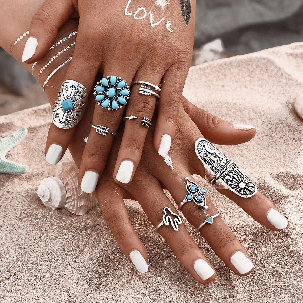 Vintage Boho Turquoise - 9 Ring Set