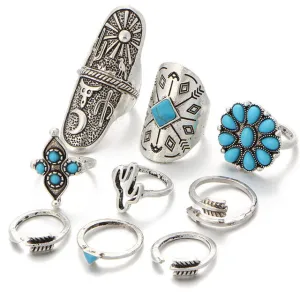 Vintage Boho Turquoise - 9 Ring Set