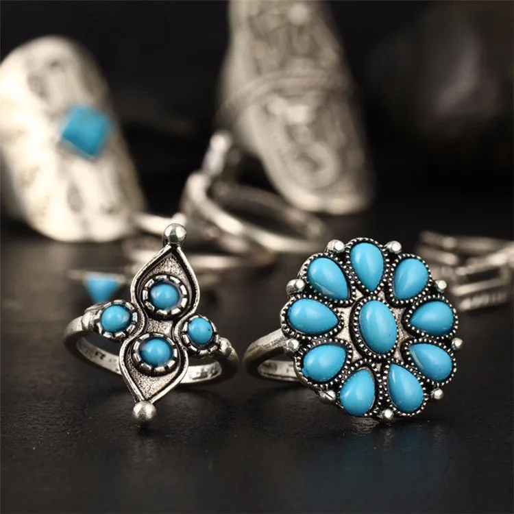 Vintage Boho Turquoise - 9 Ring Set