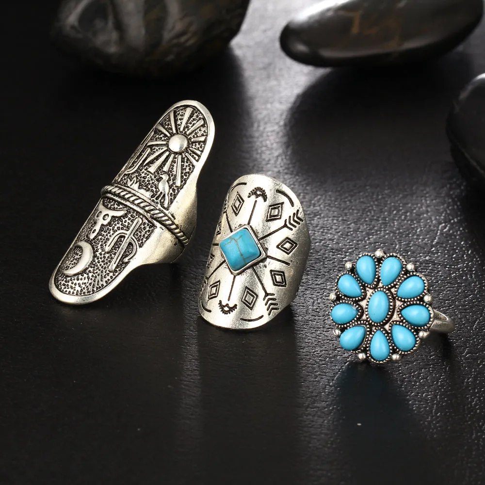 Vintage Boho Turquoise - 9 Ring Set