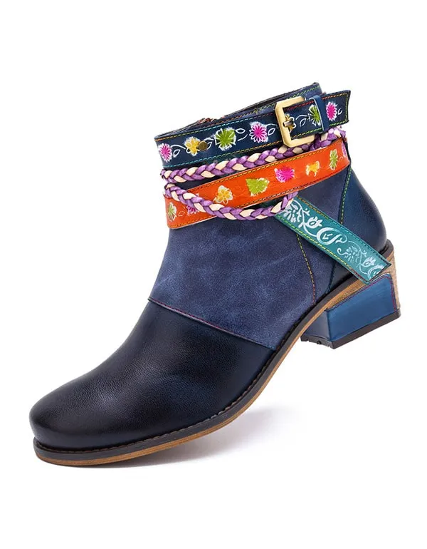 Vintage Fashion Ethnic Style Buckle Ankle Boots