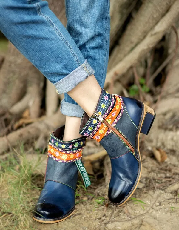 Vintage Fashion Ethnic Style Buckle Ankle Boots