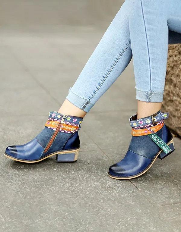Vintage Fashion Ethnic Style Buckle Ankle Boots