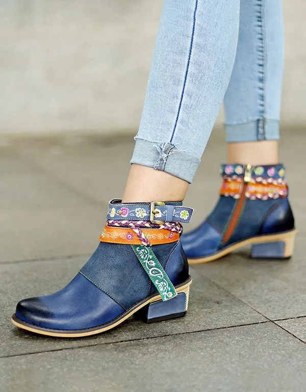 Vintage Fashion Ethnic Style Buckle Ankle Boots
