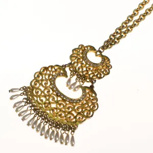 Vintage Pearl Tassel, Rhinestone Statement Necklace, Long Length, Pendant