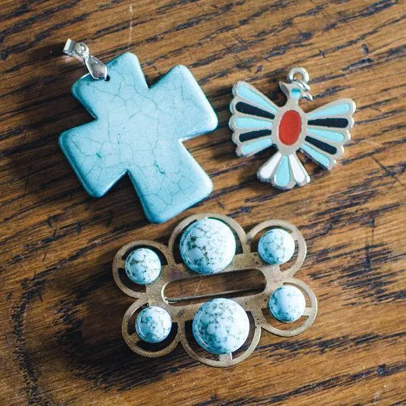Vintage Turquoise Howlite Cross Pendant