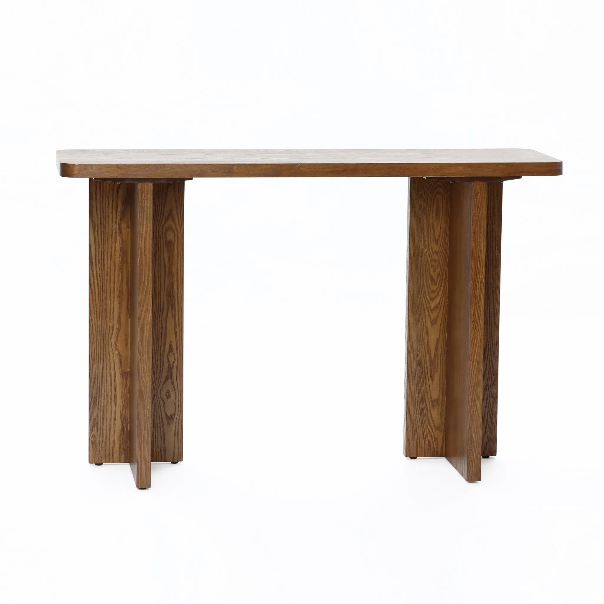 Walnut finish wide wood console table