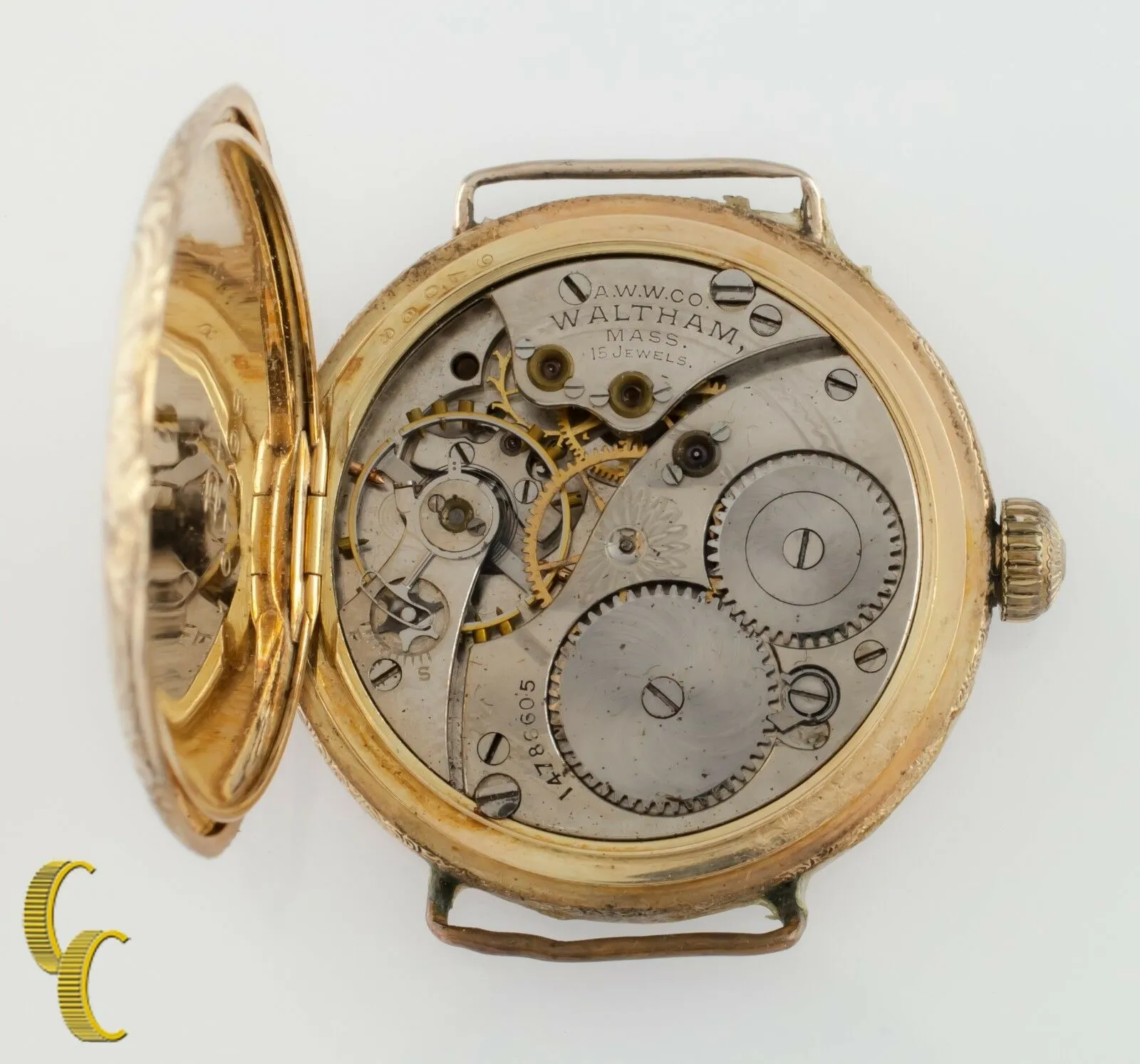 Waltham Antique 14k Yellow Gold Open Face Pocket/Wrist Watch Size 0S 15 Jewels