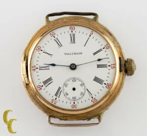 Waltham Antique 14k Yellow Gold Open Face Pocket/Wrist Watch Size 0S 15 Jewels