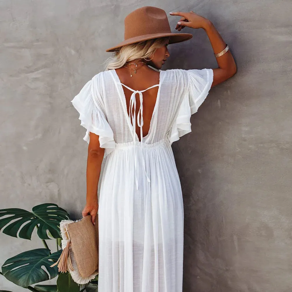 White Long Tunic Casual Summer Beach Dress Swim Suit Cover Up