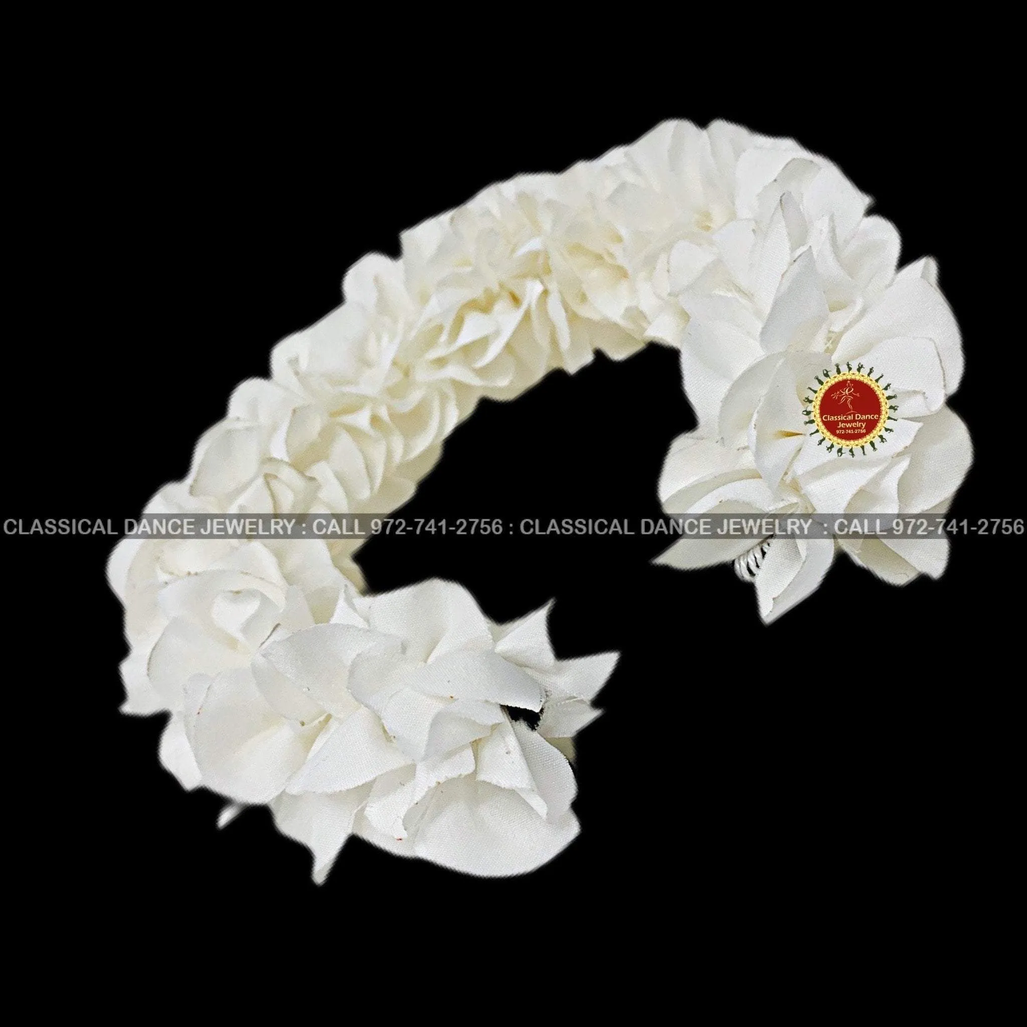 White Satin Round Cut Flowers | Bharatanatyam Kuchipudi Dance flowers | 12 or 16 in | veni kondai | Classical Dance Jewelry