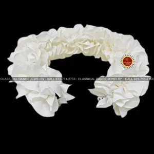 White Satin Round Cut Flowers | Bharatanatyam Kuchipudi Dance flowers | 12 or 16 in | veni kondai | Classical Dance Jewelry