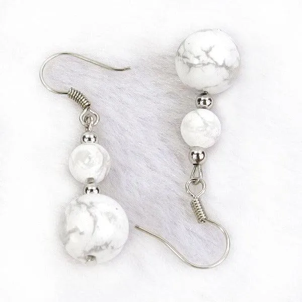 White Turquoise Natural Gemstone Silver Earrings