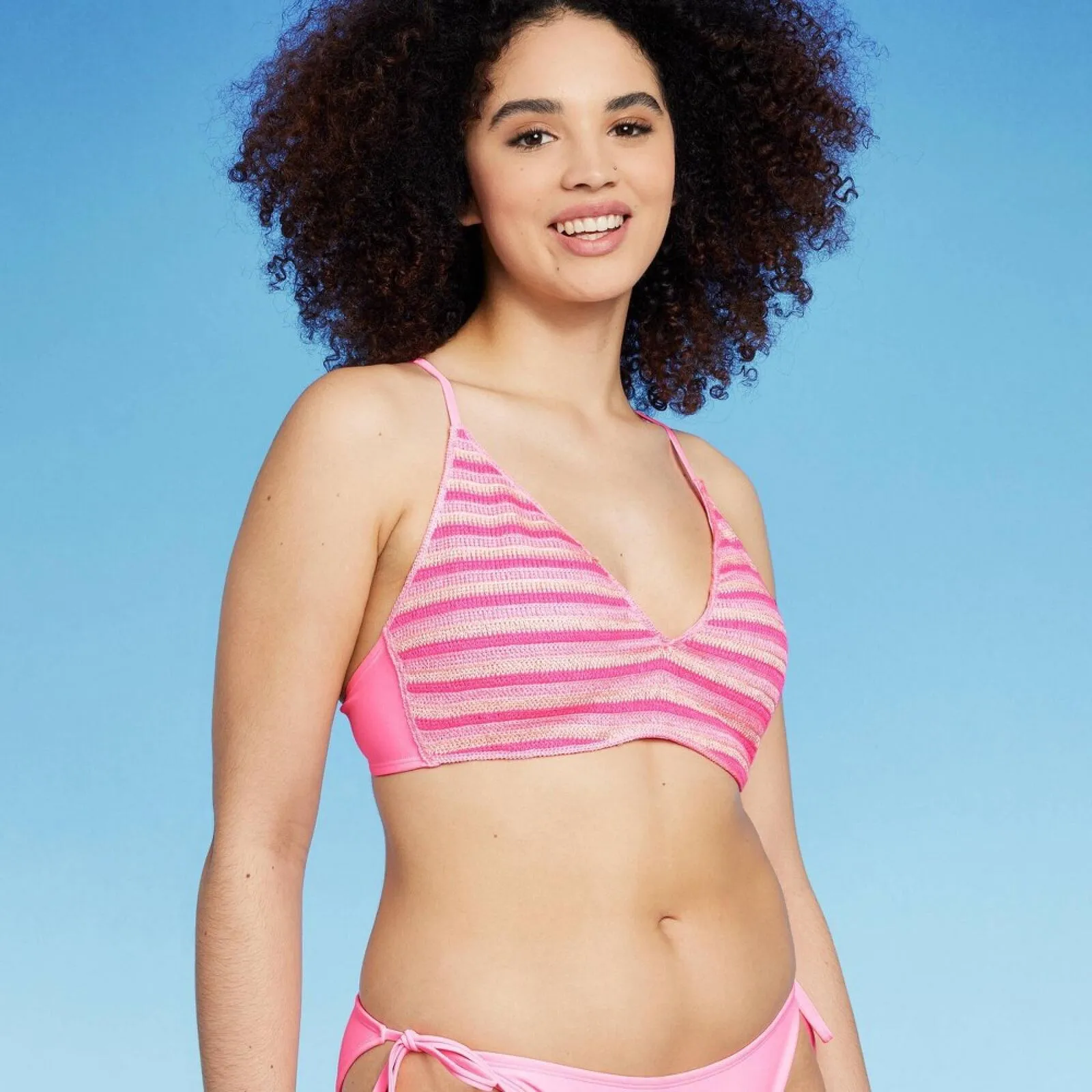 Wild Fable Womens Striped Crochet Bralette Bikini Top PID-X2Z440