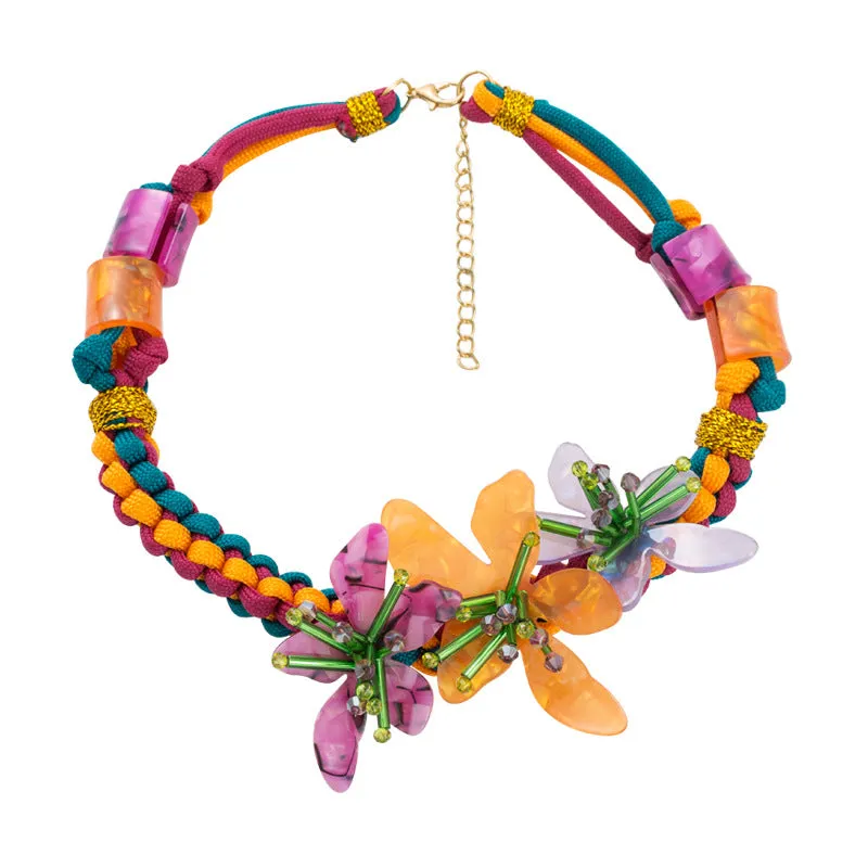 Women's Bohemian Style Hippie Resin Flower Bead Rope Necklace