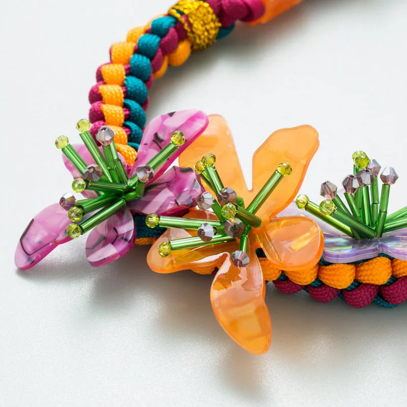 Women's Bohemian Style Hippie Resin Flower Bead Rope Necklace