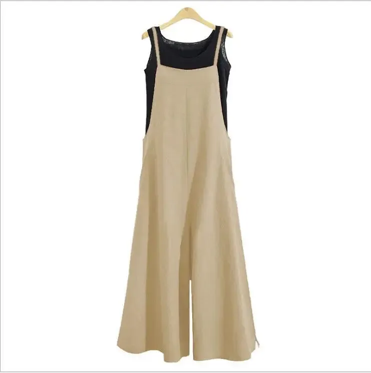 Women’s Summer Jumpsuit - Sleeveless Wide Leg Dungaree Bib Overalls, Casual Cotton Blend
