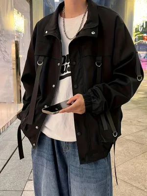 xieyinshe  Men's Chic Techwear Jacket, Street Style Multi Pocket Jacket For Spring Fall