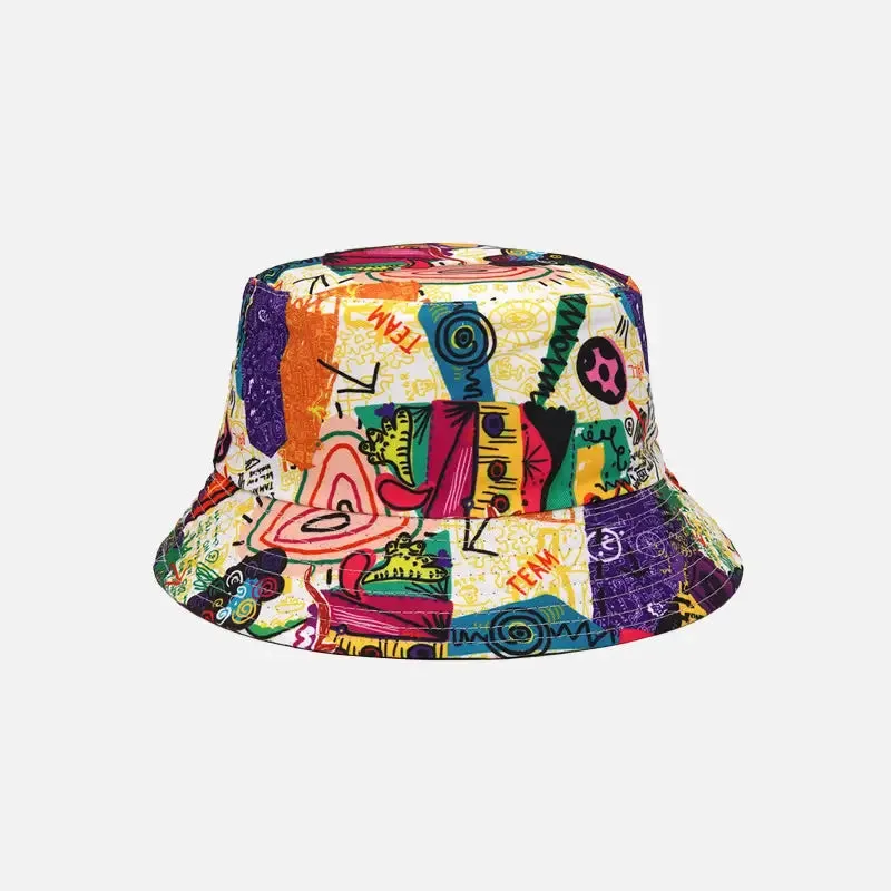Y2K Cartoon Pattern Hip Hop Bucket Hat in Polyester and Cotton
