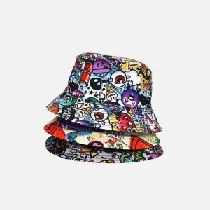 Y2K Cartoon Pattern Hip Hop Bucket Hat in Polyester and Cotton