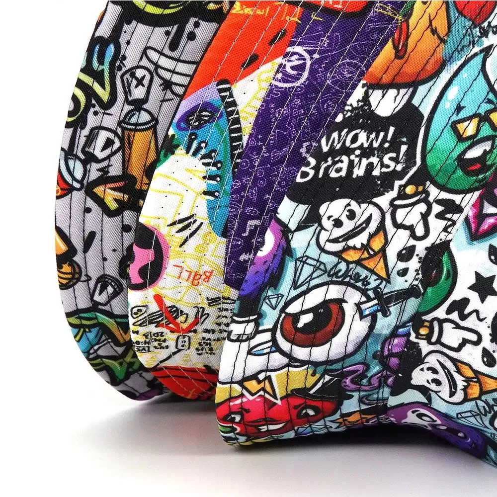 Y2K Cartoon Pattern Hip Hop Bucket Hat in Polyester and Cotton