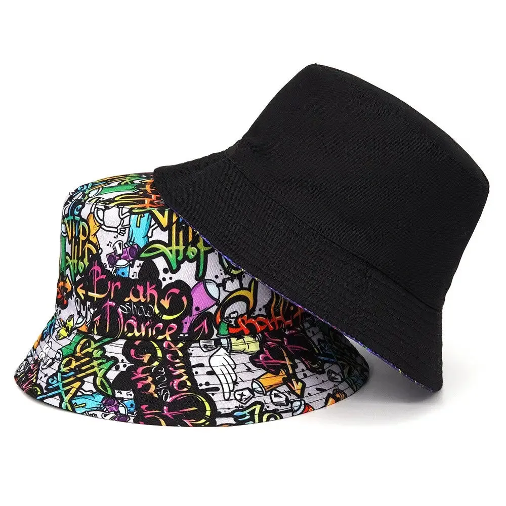 Y2K Cartoon Pattern Hip Hop Bucket Hat in Polyester and Cotton