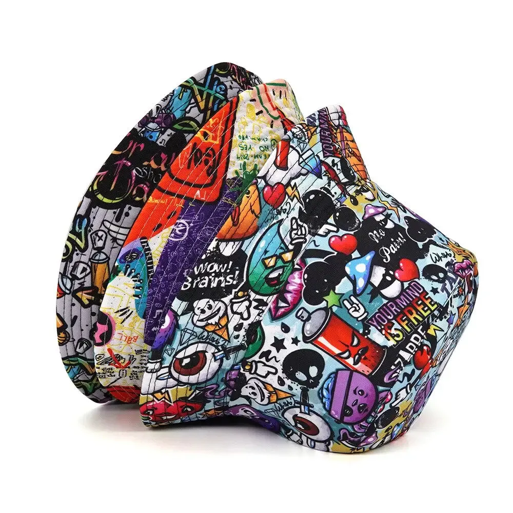 Y2K Cartoon Pattern Hip Hop Bucket Hat in Polyester and Cotton