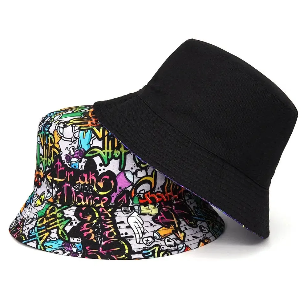 Y2K Cartoon Pattern Hip Hop Bucket Hat in Polyester and Cotton