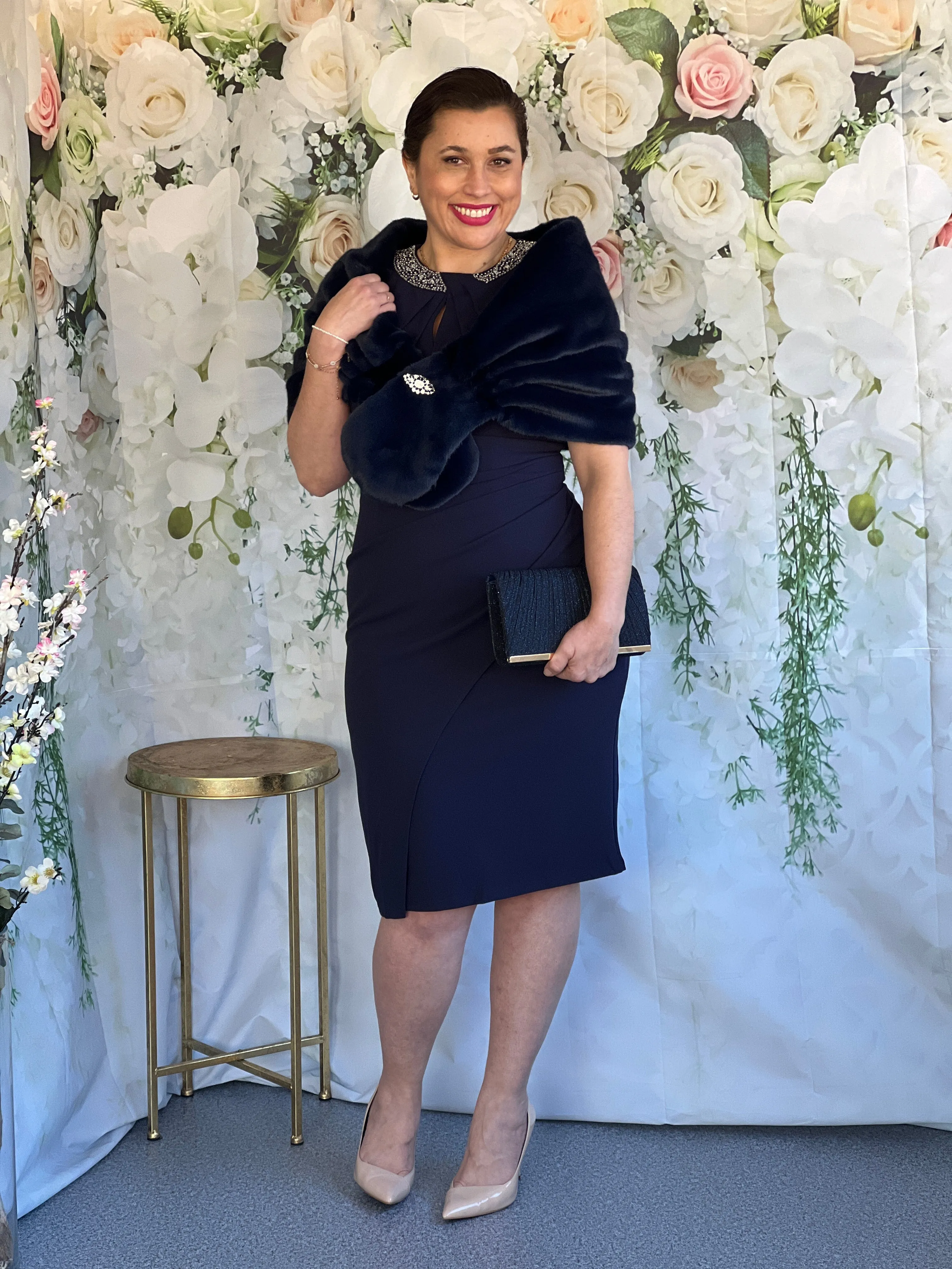 Yannis Navy Faux Fur Shawl