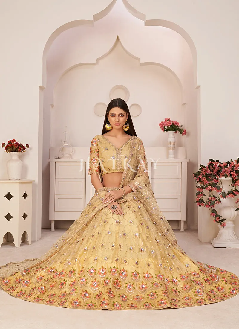Yellow Embroidered Partywear Lehenga Choli