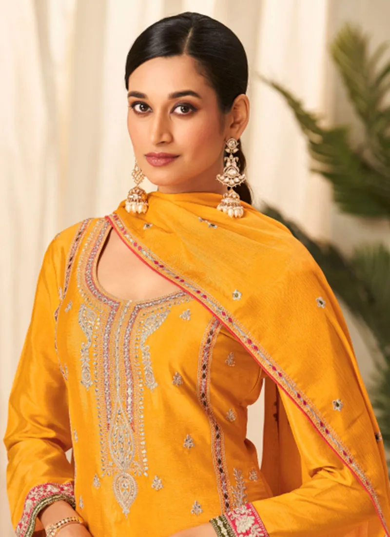 Yellow Multi Embroidery Afghani Style Suit