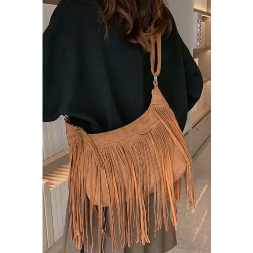 Yeppi Suede Fringe Adjustable Strap Shoulder Bag