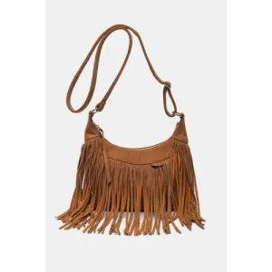 Yeppi Suede Fringe Adjustable Strap Shoulder Bag