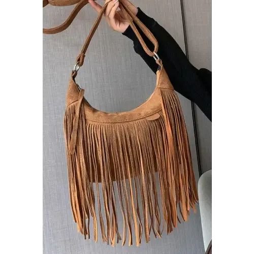 Yeppi Suede Fringe Adjustable Strap Shoulder Bag