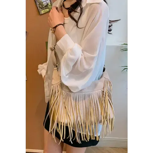 Yeppi Suede Fringe Adjustable Strap Shoulder Bag