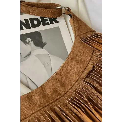 Yeppi Suede Fringe Adjustable Strap Shoulder Bag