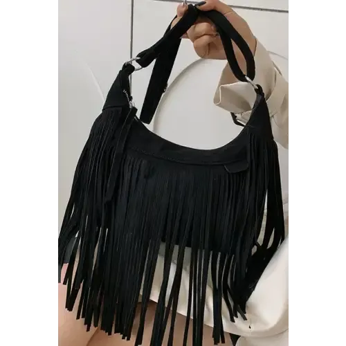 Yeppi Suede Fringe Adjustable Strap Shoulder Bag