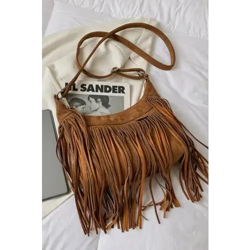 Yeppi Suede Fringe Adjustable Strap Shoulder Bag