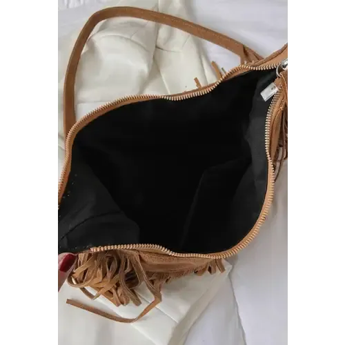 Yeppi Suede Fringe Adjustable Strap Shoulder Bag