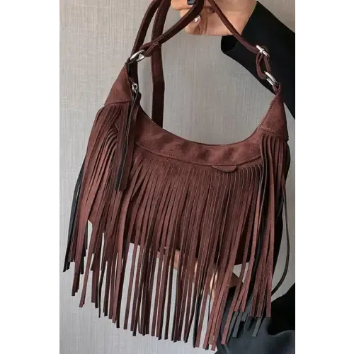 Yeppi Suede Fringe Adjustable Strap Shoulder Bag