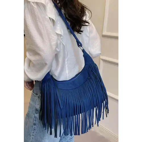 Yeppi Suede Fringe Adjustable Strap Shoulder Bag