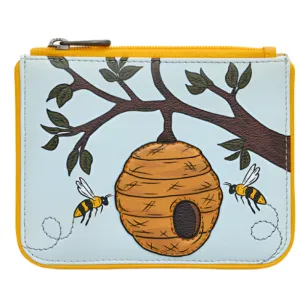 Yoshi Bee Hive Yellow Leather Zip Top Purse
