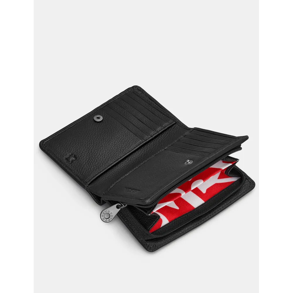 Yoshi Dog Walk Black Leather Flap Over Zip Around Purse