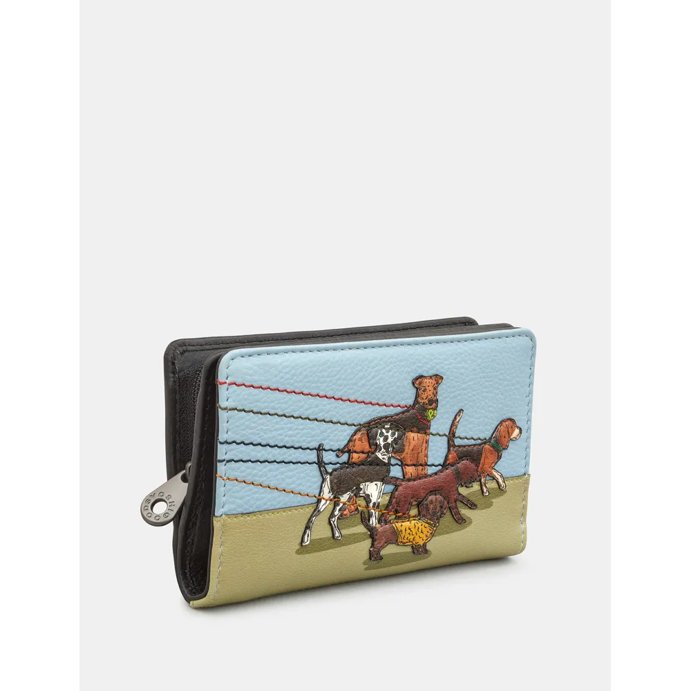 Yoshi Dog Walk Black Leather Flap Over Zip Around Purse
