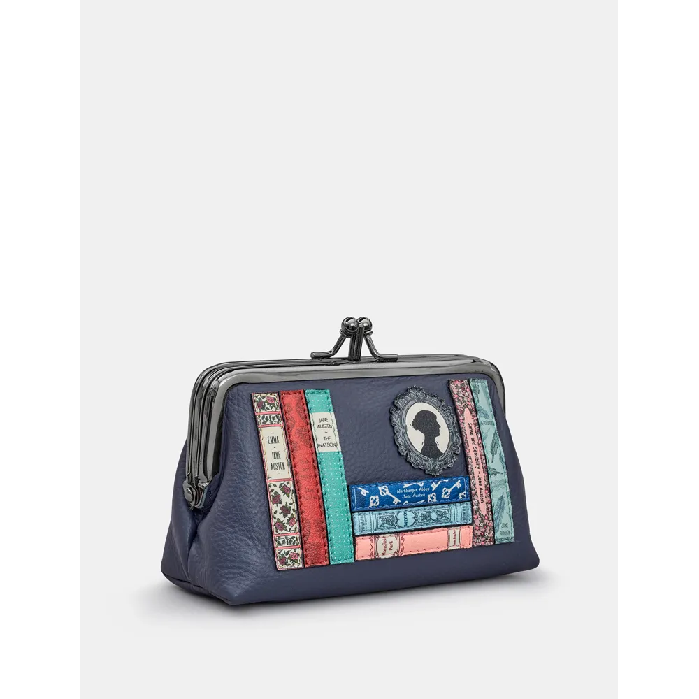 Yoshi Jane Austen Bookworm Navy Leather Triple Frame Purse